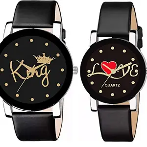 BID Analogue Black King and Love Display Watch for Couples