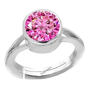 Anuj Sales 3.00 Ratti Natural Pink Zircon Stone Silver Adjustable Ring American Diamond Original Certified Gemstone Silver Plated Panchdhatu & Ashtadhatu Ring for Men and Women