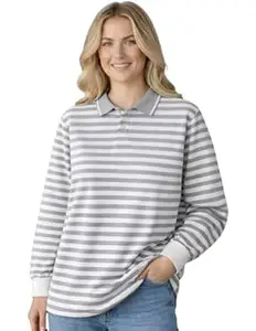 Mack Jonney Women’s Striped Polo T-Shirt | Full Sleeves | Collared Casual Cotton Tee | Regular Fit Top-M7341