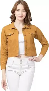 FUNDAY FASHION Women Solid Casual Jacket (Large, Tan)