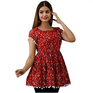 Generic Casual Bell Sleeves Printed, Floral Print Women Top/Pretty Fashionista Women Tops & Tunics (X-Large, RED)