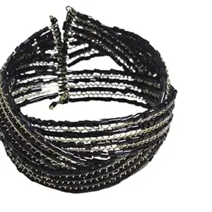 Sovar Black and Gold Beaded Chain Bracelet for Women, Fashion Jewellery.