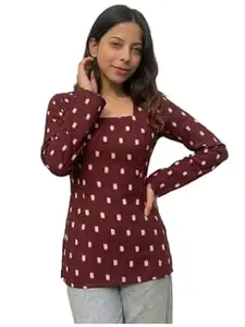 ANNI Designer Women’s Viscose Blend Printed Short Kurti | Straight Fit Casual Ethnic Top | Square Neck 3/4 Sleeve Kurta Office College