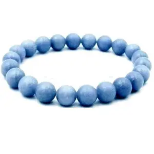 Lady Works Natural Angelite 8mm Round Shape Smooth Cut Beads 7 Inch Stretchable Bracelet For Men & Women. Unisex Bracelet For Healing, Meditation, Prosperity, Gift & Luck|LW_BRST_00689_7.0