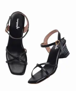 Longwalk Women's Multi Strap Transparent Heeled Sandal, Adjustable Strap Buckle Casual & Party Sandal for Girls