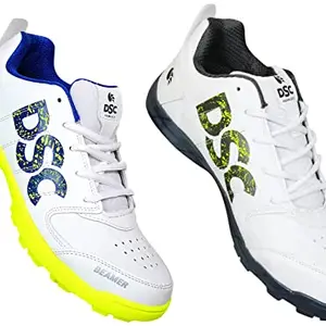 DSC Beamer Cricket Shoes Size for Men (8 UK, Fluro Yellow-White) & Beamer Cricket Shoe for Men & Boys (Light Weight | Economical | Durable | Size UK: 9) Grey-White