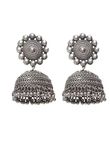 Krelin Traditional Indian Brass Silver Metal Oxidised SIlver Plated Jhumka Jhumki Earrings Jewelry For Women And Girls