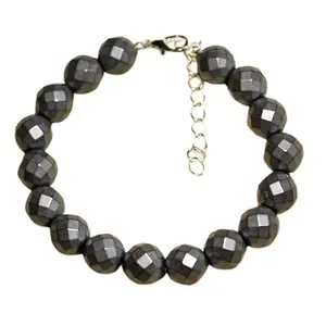LKBEADS Silver Plated Bracelet with Black Faceted Hematite Beads – Round 10mm – 7 inch Adjustable – For Men & Women|LK_STACK_03660