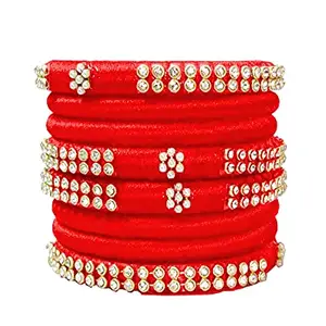 HARSHAS INDIA CRAFT Hand Made Silk Thread Bangles Plastic Bangle Set For Women New Model (Red) (Pack of 8) (size-2/7)