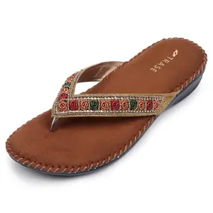 TRASE Women Soft Ortho Flats Sandal | Footwear For Woman Stylish Slippers, Orthopedic Slippers For Woman, Comfortable Women Slipper, Trendy V-strap Design Ladies Chappal For Daily Use (Copper, 8 UK)