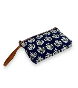 Raang Desi Handmade Ikkat Print Wrist Pouches - Classic & Elegant Super Classic Ikkat Material, Ideal for Makeup & Stationery Storage, Spacious & Stylish with Lovely Colors and Dual Zippers