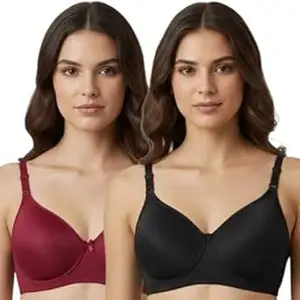 Imsa Moda Women’s Nylon Lycra Padded Non-Wired Full Coverage Everyday Bra | Soft, Comfortable & Supportive | Seamless Regular Wear Bra (Pack of 2)