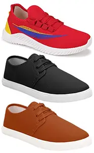 Shoefly Men's (9287-349-1138) Multicolor Casual Sports Running Shoes 10 UK (Set of 3 Pair)