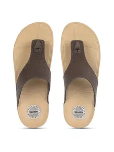 Aqualite Women FF-27 Slipper, Brown/Beige, 7 UK/India