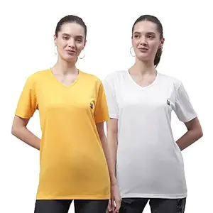 Mack JONNEY Round Neck Cotton Solid Multicolor T-Shirt for Women (Pack of 2)-V_Yellow_White_02-XXL
