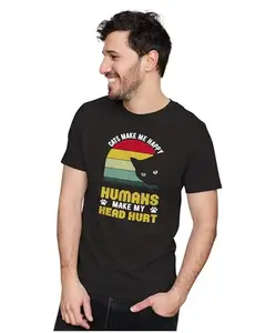 ALLEN BLACK Men's & Women's Regular Fit T-Shirt Cats Make Me Happy Funny Quote 100% Cotton Unise T-Shirt Black_HAPUR92-Black S Men Round_
