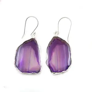 KHN Fashion Natural Light Purple Agate Slice Earrings