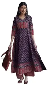 ANNI Designer Women Viscose Blend Printed A-Line Kurta with Side Slit and Palazzo | Two Piece Ethnic Kurta Palazzo Co-Ord Set for Women | Traditional Indian Dress