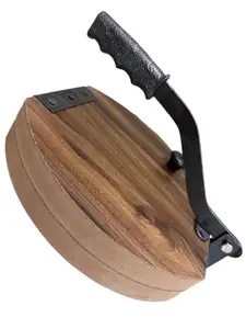 Kitchen_Kraft Wooden Roti Press, Traditional Chapati and Flatbread Maker with Iron Handle