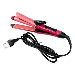 ROKCY 2 In 1 Hair Straightener And Curler For Women With Ceramic Plate | Hair Straightener And Curler Combo (Pink)
