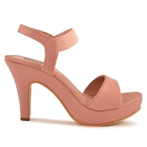 AROOM Casual Fashion Heel Sandals Solid Comfortable Sole For Girls (Peach, 3)