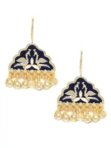 Karatcart Gold Plated Blue Meena Peacock Design Drop Earring for Women