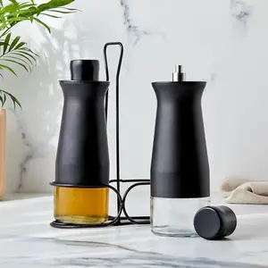 Home Centre Chef Special Libra Set of 2 Glass Oil Bottles with Metal Stand - 350ml