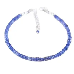 LKBEADS Silver Plated Bracelet with Blue Faceted Iolite Beads – Rondelle 3mm – 7 inch Adjustable – For Men & Women|LK_STACK_03870