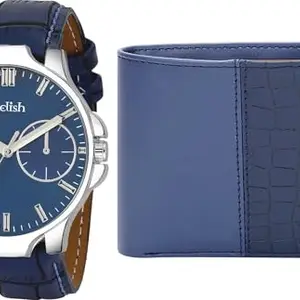 Watch & Wallet Combo (Blue) | Men’s Blue Leather Wallet & Watch Set | Classic Blue Leather Combo for Business & Casual Use