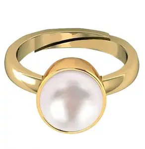 JAGDAMBA GEMS 10.25 Ratti /9.75 Carat Natural Pearl Certified moti Adjustable panchhdhaatu/Ashtadhatu Gold Plated Ring for Men and Women