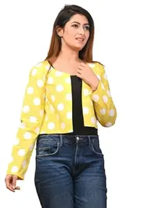 Nakh Women Cotton Yellow Jacket Style Front Open Full Sleeves Shrug Small