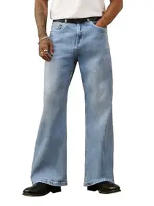 The Souled Store Bootcut Denim: Men and Boys Buttoned Closure Faded Vintage Washed Cotton Blend Bootcut Fit Stretchable Lightweight Everyday All-Season Denim Jeans