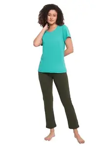 Clovia Women's Cotton Solid Top & Pyjama Set (Green_COMLS0562_M)