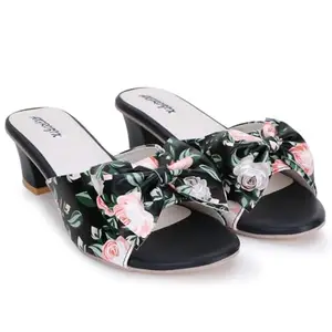 MK STYLE Women Stylish Fancy and comfort Trending Floral Printed Block Heel Fashion sandal(black-40)