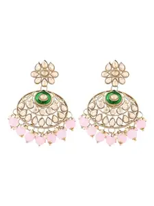 I Jewels Gold Plated Traditional Kundan Pearl Chandbali Earrings For Women (E3256Pi)