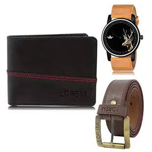 LOREM Watch-Artificial Leather Belt & Wallet Combo for Men (Fz-Lr69-Wl07-Bl02)