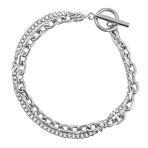Nakabh Stainless Steel Double Chain Wrist Bracelet for Men, Women, Unisex | Toggle Bar Lock (2206501 P)