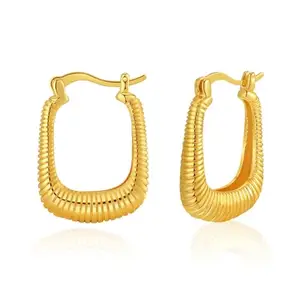 AAISHWARYA Gold Rectangle U Shape Hoop Earrings | 18k Gold-Plated | Anti Tarnish & Waterproof | Women and Girls
