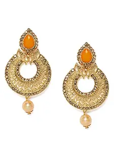 Kord Store Latest Delicate Yellow Color Pan Tops Lct Stone Chandbali Shape Earrings Gold Plated Wedding Earings Filgree Design For Women And Girl