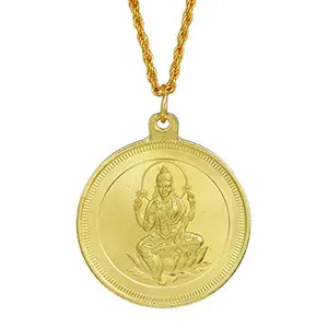 Memoir Gold plated Lakshmi and Lakshmi Yantra, double side coin chain necklace pendant for Men and Women