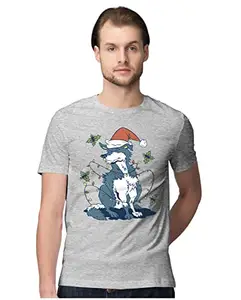 Men's Regular Fit T-Shirt Siberian Christmas Husky 100% Cotton T-Shirt Melange Grey; _SIBXMHSK-Melange Grey 2XL Men Round_bz