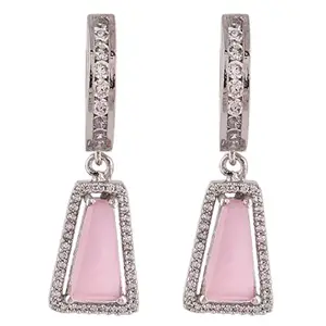 Ratnavali Jewels Fashion Jewellery Silver Plated Pink American Diamond CZ Hoop Bali Earrings Women/Girls RV4124-P
