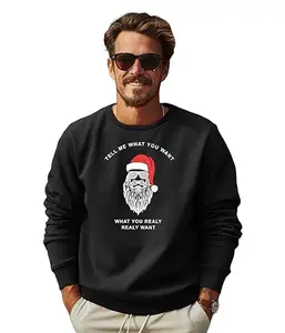 BIDALA Unisex Crew Neck Black Cotton Sweatshirt (Christmas) (X-Large)