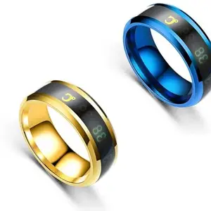 Men Combo Smart Temperature Ring Blue & Gold (IR838)