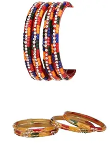 1st Time Modern Bangles/Kada Set- Perfect For Party, Wedding, Celebrations And Functions, Combo Of 2 Set, Each Set In Set 4 Bangles, Multicolor- B121