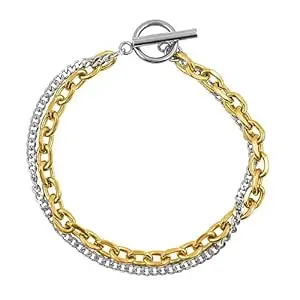 Nakabh Stainless Steel Double Chain Wrist Bracelet for Men, Women, Unisex | Toggle Bar Lock (2206501 P)