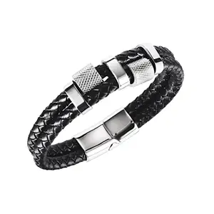 Peora Silver Plated Leather Bracelet Stylish Design Fashion Jewellery for Men & Boys (PX9LB55)