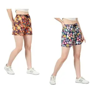 Digital Printed Regular Fit Hotpant Shorts for Women (Pack of 2) Maroon1::Navy Blue
