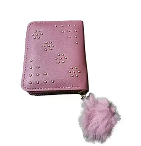 Sarang Gifts Women Mini Square Wallet with Pom Pom (Pink)