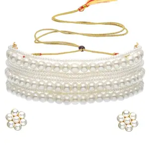 Shining Diva Fashion Latest Stylish Design Fancy Pearl Necklace Jewellery Set for Women (15880s)